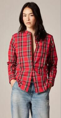 J. Crew red Multicolored Plaid Button Down cotton shirt Top women’s size XXL